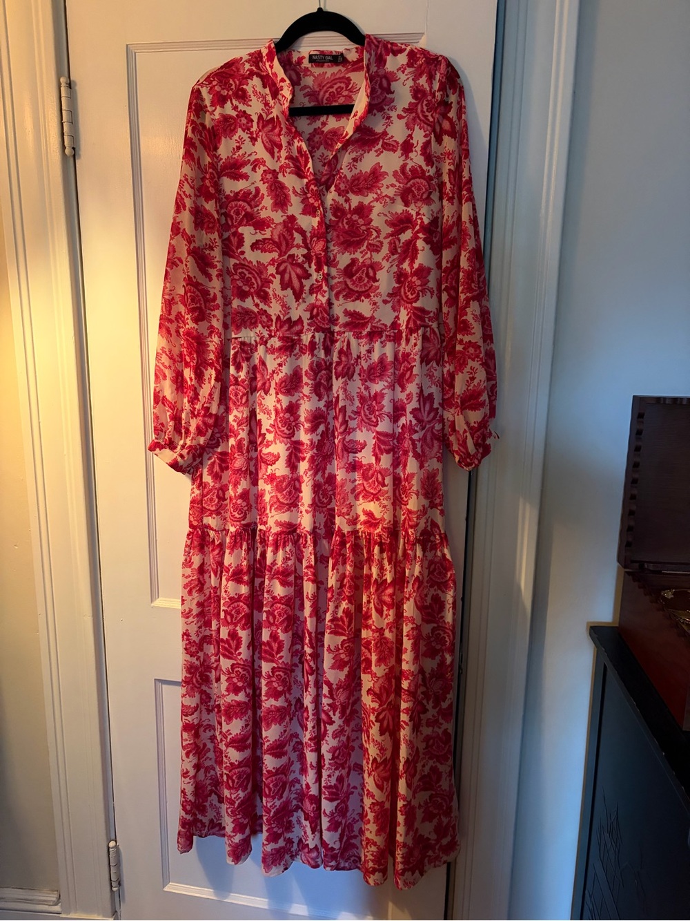 Nasty Gal Pink Floral Tiered Maxi Dress